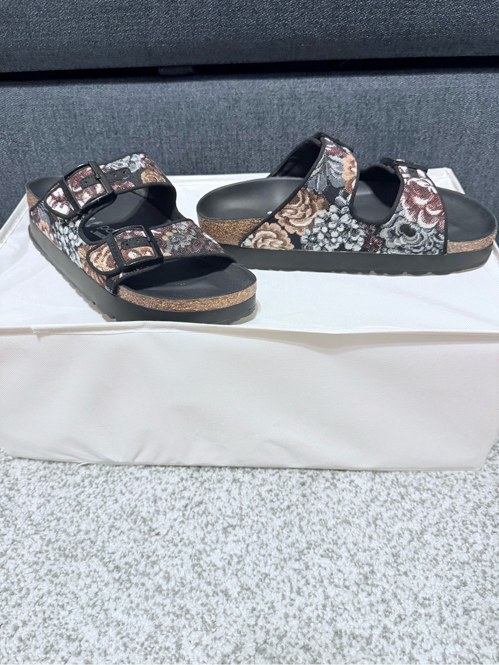 Birkenstock Floral Tapestry Double-Buckle Mules in Black - Picture 2 of 6